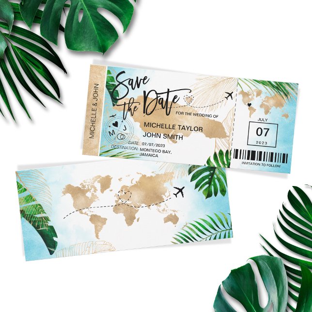 Jamaika Save the Date Boarding Pass Beach Tropical Einladung (Von Creator hochgeladen)