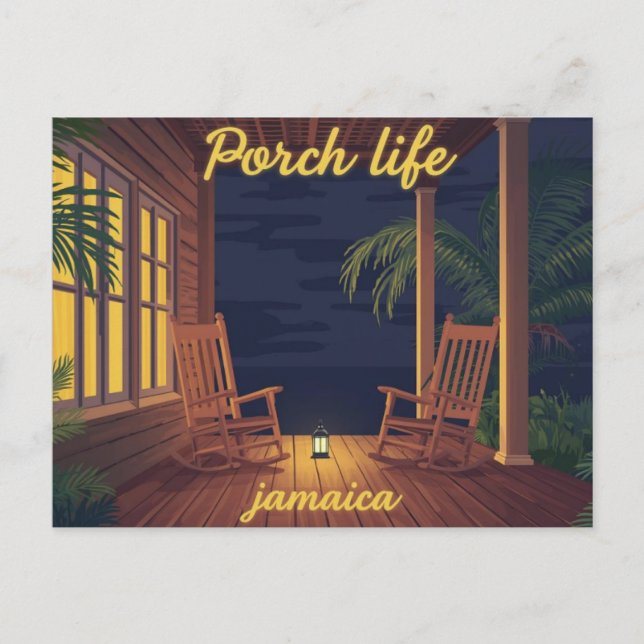 Jamaika Veranda Leben Abend Postkarte (Vorderseite)