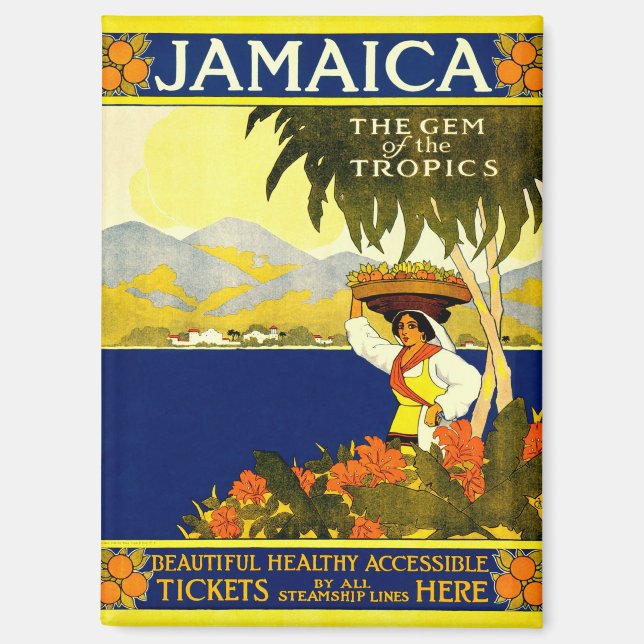 Jamaika, Vintage Travel Poster Magnet (Vorderseite)