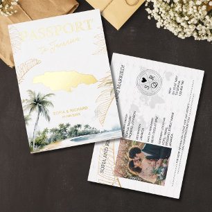 Jamaika Zielort Hochzeit Reisepass Gold Folieneinladung