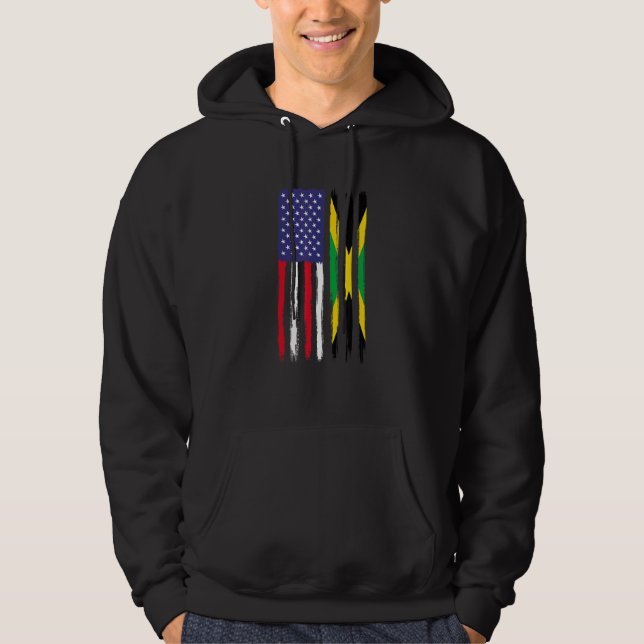 Jamaikaner Roots Halbamerikanische Flagge Patrioti Hoodie (Vorderseite)