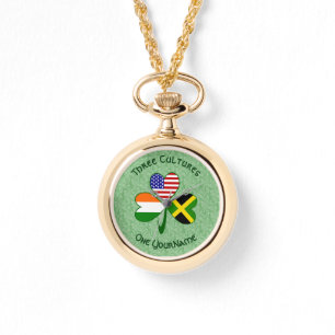 Jamaikanisch Irisch Amerikanische Flaggen Kleeblat Armbanduhr