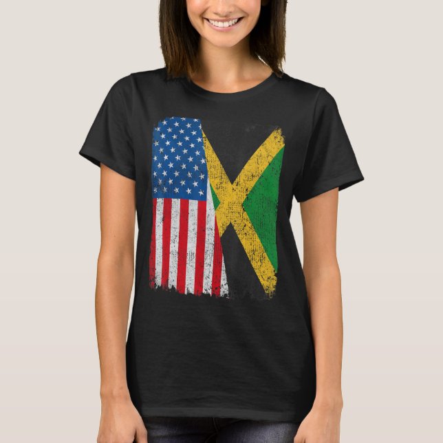 Jamaikanische amerikanische Flagge Halbe USA Jamai T-Shirt (Vorderseite)