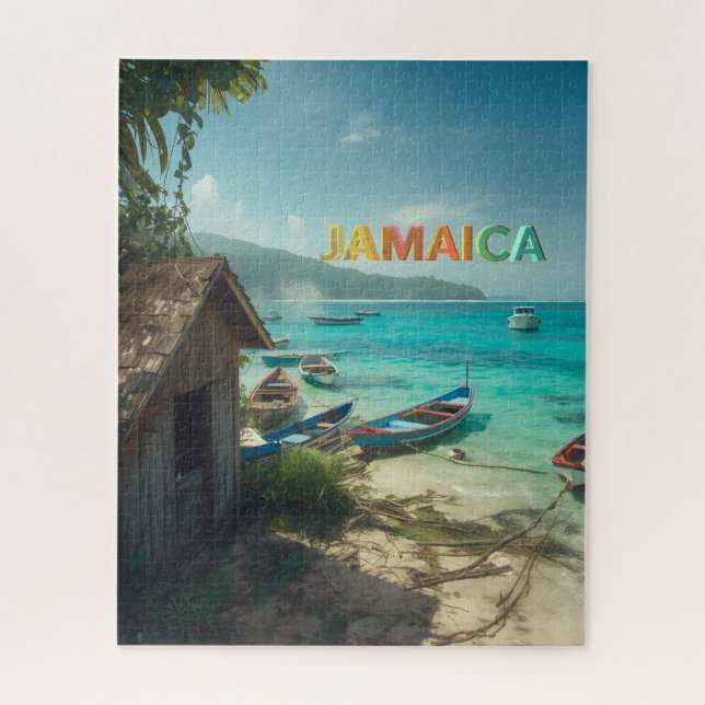 jamaikanische Fischerhütte und Boote Puzzle (Vertikal)