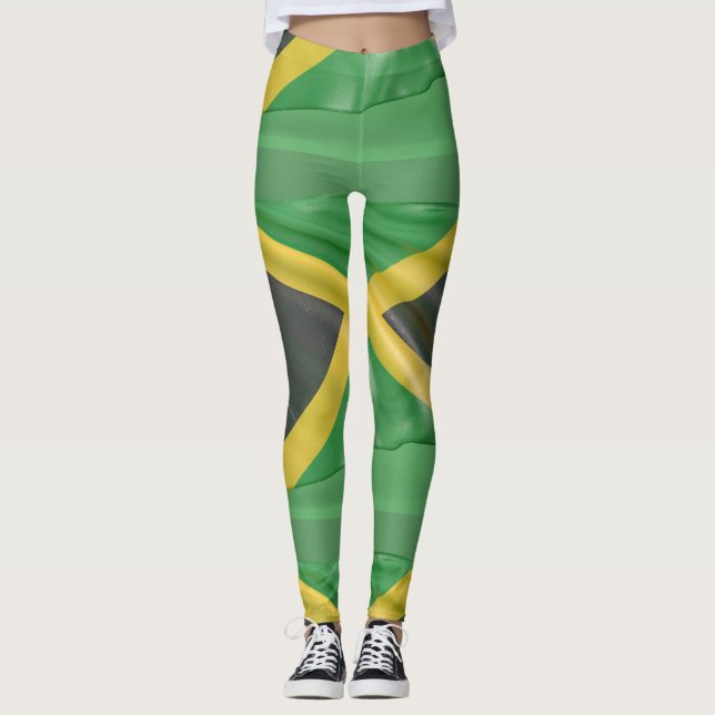 Jamaikanische Flagge Grüne Yoga Pants Leggings (Vorderseite)