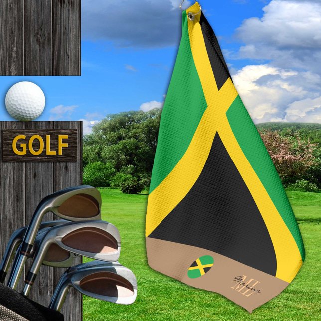Jamaikanische Flagge & Jamaika, mit Monogramm Spor Golfhandtuch (Von Creator hochgeladen)