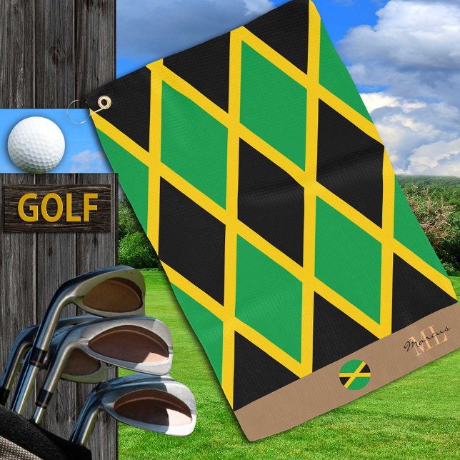 Jamaikanische Flagge & Jamaika, mit Monogramm Spor Golfhandtuch (Von Creator hochgeladen)