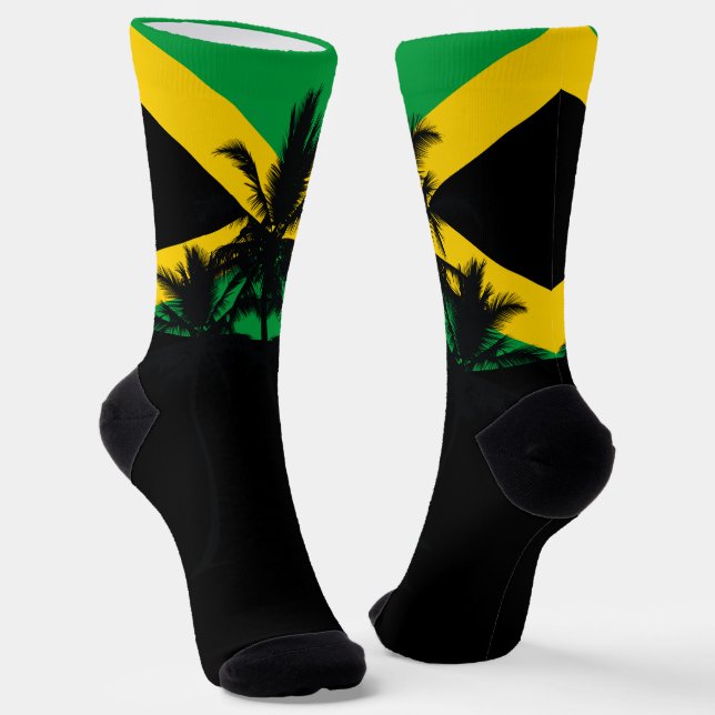 Jamaikanische Flagge Tropische Palmen Socken (Gewinkelt)