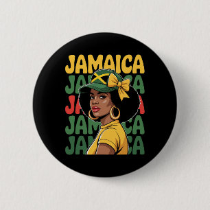 Jamaikanische Frauen Mädchen Jamaika-Flagge Urlaub Button