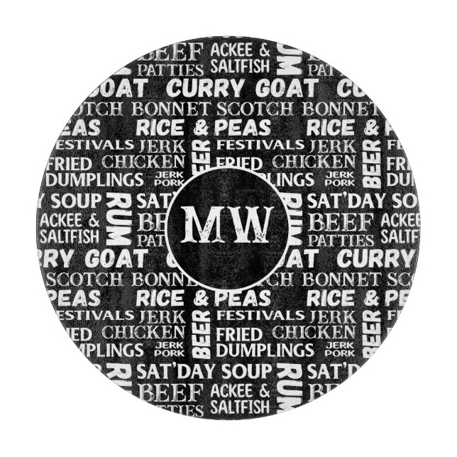 Jamaikanische Küche Karibische Küche Monogram Schneidebrett (Vorderseite)