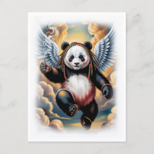 Jamaikanischer Engel Panda im Himmel auf einem Wei Feiertagspostkarte