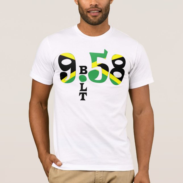 Jamaikanischer Flaggen-T - Shirt des Bolzen-9,58 (Vorderseite)