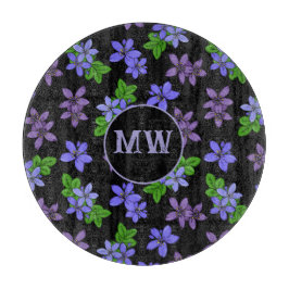 Jamaikanisches Purple Flowers Gemustert Monogram Schneidebrett