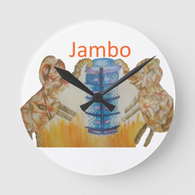 Jambo Jumbo Afrikanische Kinder Elefanten Kunstdru Runde Wanduhr (Vorderseite)