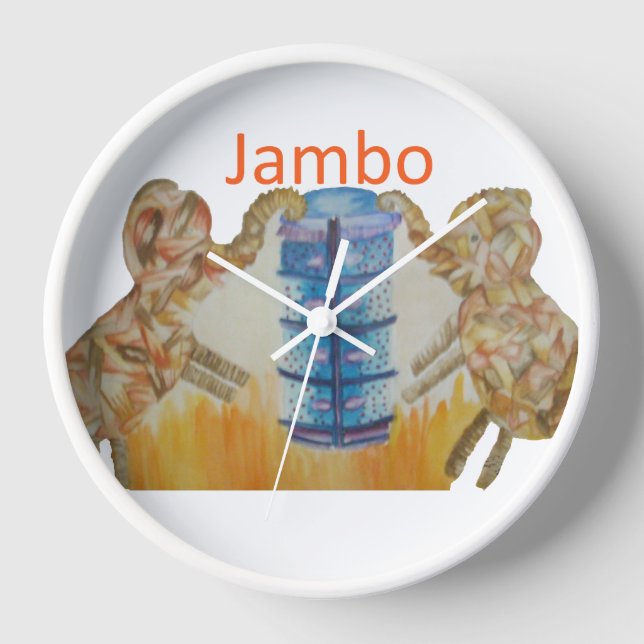 Jambo Jumbo Afrikanische Kinder Elefanten Kunstdru Wanduhr (Vorderseite)
