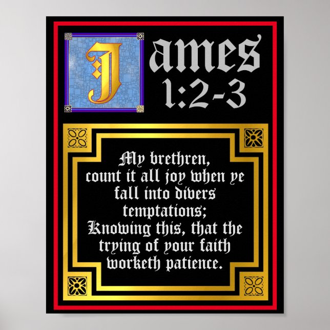 James 1:2 1:3 Illuminiertes neues Testament-Zitat Poster (Vorne)