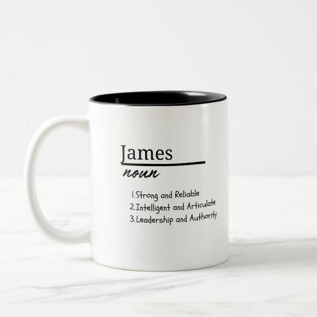 James, Boy Personalisiert Name Definition Zweifarbige Tasse (Links)
