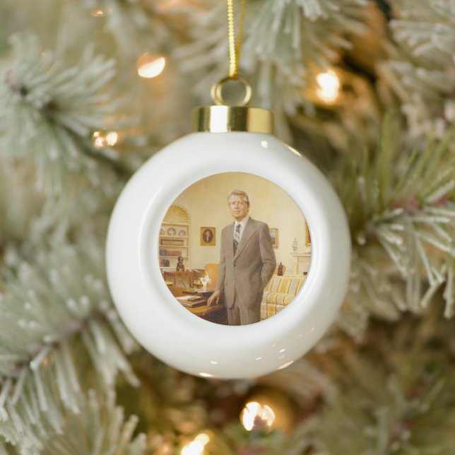 James Earl Carter Painted US-Präsident Portrait Keramik Kugel-Ornament (Baum)