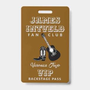 James Intveld Fan Club VIP Backstage Pass Abzeiche Ausweis
