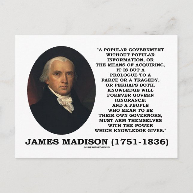 James Madison Knowledge Forever Govern Ignorance Postkarte (Vorderseite)