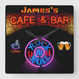 JAMES - Name Neon Sign Bar Mancave Den Clock Fun Quadratische Wanduhr