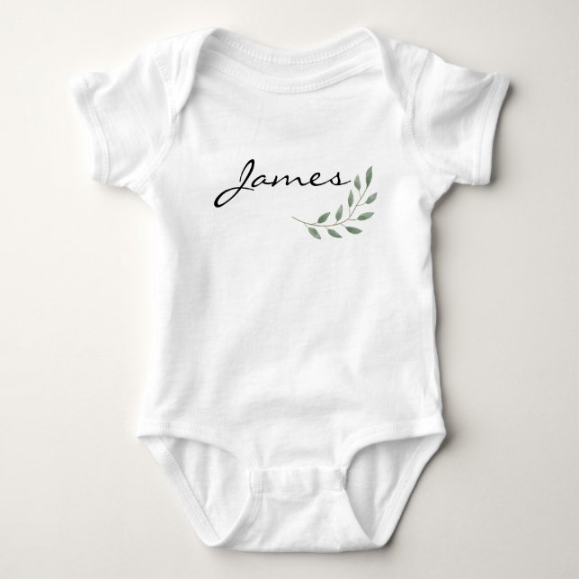 James Name Reveal Bekleidung Naturleaf botanisch Baby Strampler (Vorderseite)