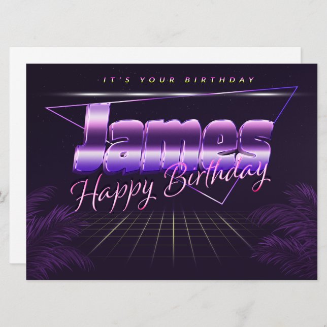 James Name Vorname lila retro Karte Geburtstag (Vorne/Hinten)