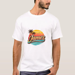 James Retro Sunset Tropical Name Design T-Shirt
