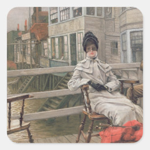 James Tissot   Gewartet für die Fähre, c.1878 Quadratischer Aufkleber