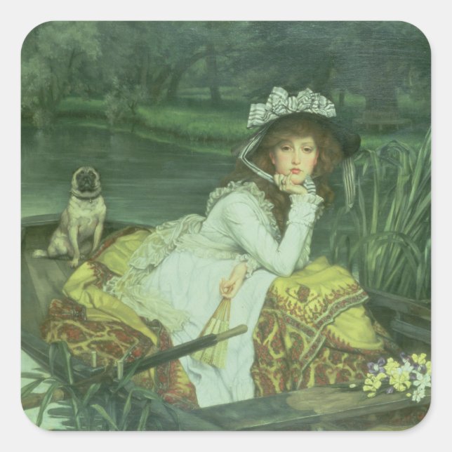 James Tissot | Junge Frau in einem Boot oder Refle Quadratischer Aufkleber (Vorderseite)