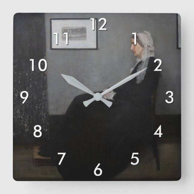 James Whistler - Portrait der Mutter des Künstlers Quadratische Wanduhr (Vorderseite)