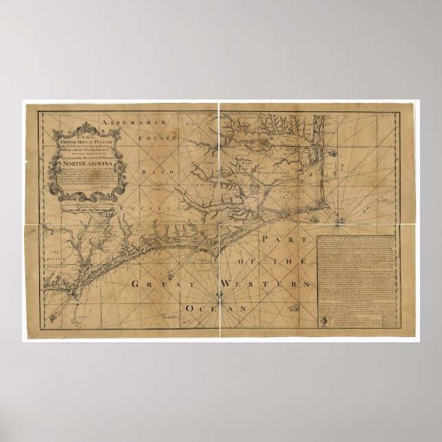 James Wimble 1738 Karte von North Carolina Poster (Vorne)