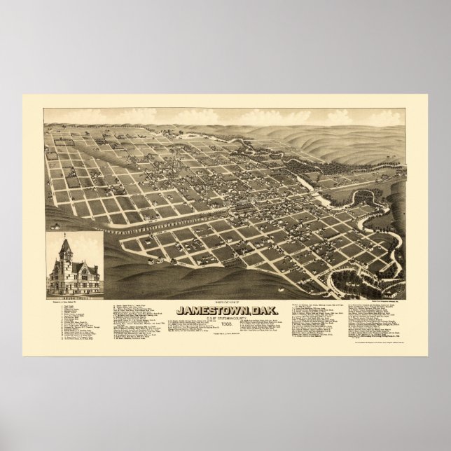 Jamestown, ND Panorama Karte - 1883 Poster (Vorne)