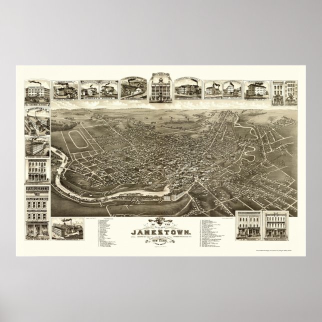 Jamestown, NY Panoramic Map - 1882 Poster (Vorne)