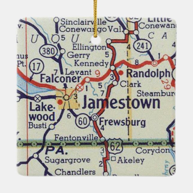 Jamestown NY Vintag Map Keramikornament (Rückseite)