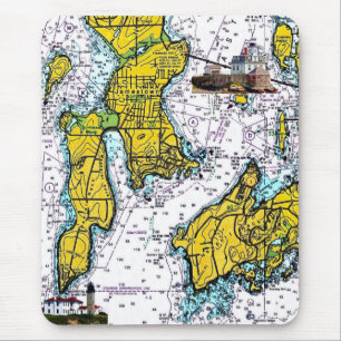Jamestown RI Seediagramm mit Leuchttürmen Mousepad