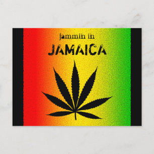 Jammin in Jamaica Black Reggae Rasta Leaf Postcard Postkarte