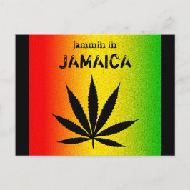 Jammin in Jamaica Black Reggae Rasta Leaf Postcard Postkarte