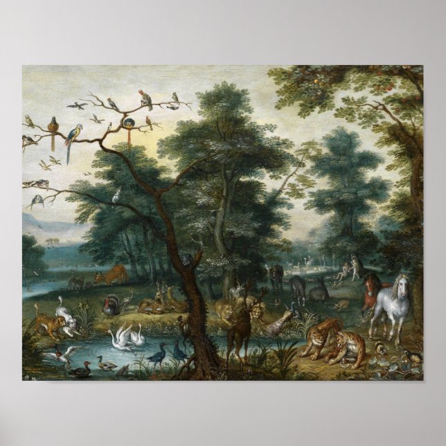 Jan Brueghel the Young - Paradies Landschaft Poster (Vorne)
