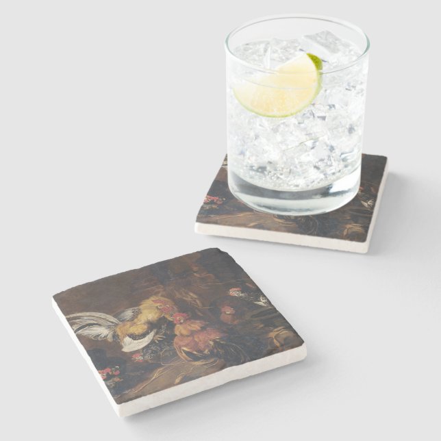 Jan Fyt Cockfight Steinuntersetzer (Seitenansicht)