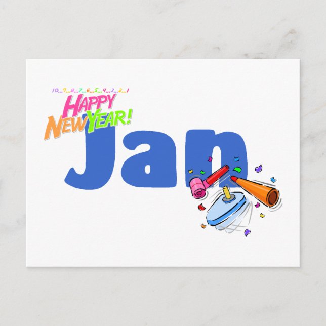 Jan. (guten Rutsch ins Neue Jahr) Feiertagspostkarte (Vorderseite)