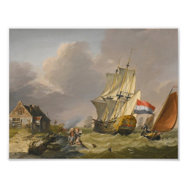Jan van Os - Ein Sturm vor der Küste Fotodruck (Vorne)
