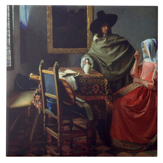 Jan Vermeer - Das Glas Wein Fliese (Vorderseite)