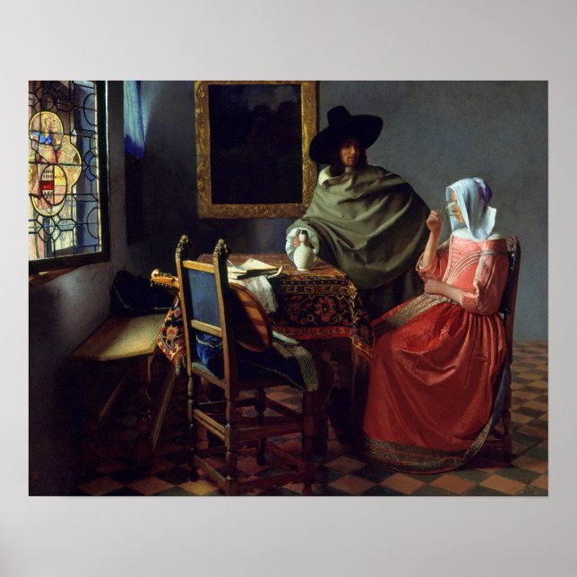 Jan Vermeer - Das Glas Wein Poster (Vorne)