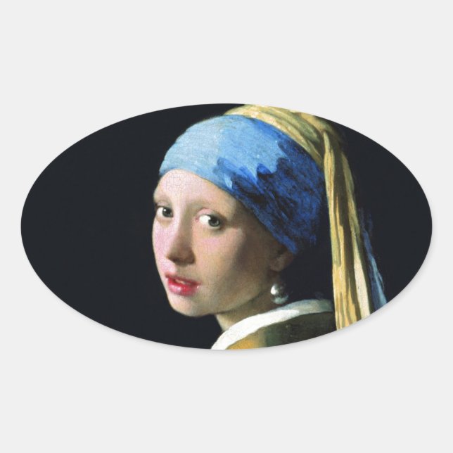 Jan Vermeer Girl mit Perle und Barockkunst Ovaler Aufkleber (Vorderseite)