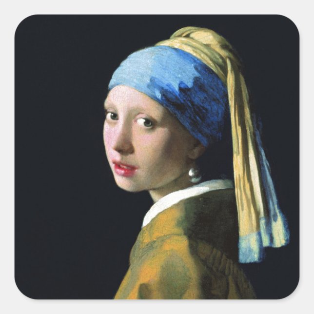 Jan Vermeer Girl mit Perle und Barockkunst Quadratischer Aufkleber (Vorderseite)