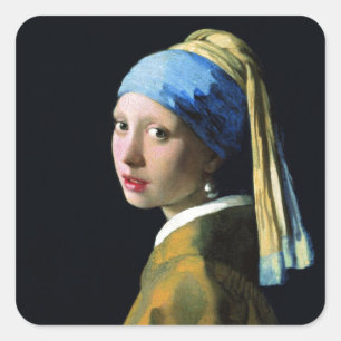 Jan Vermeer Mädchen mit einem Perlenohrring Barock Quadratischer Aufkleber