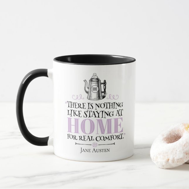Jane Austen - Bleibe auf Zuhause - Coffee Pot Tasse (Mit Donut)