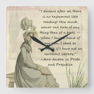 Jane Austen Book Lovers Quadratische Wanduhr