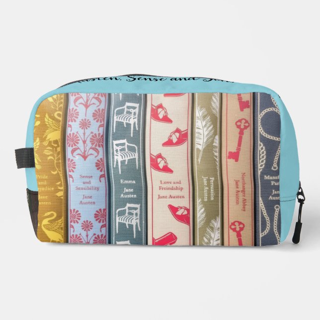 Jane Austen Books + Quote (blue) Waschbeutel (Vorderseite)